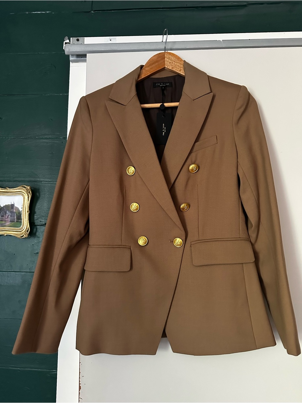 rag & bone Double-Breasted Brown Blazer with Gold Buttons
